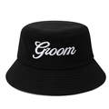 Sombrero de pescador negro de algodón con bordado Groom blanco para bodas - Negro Bordado Groom