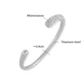 Silver open bangle in titanium steel featuring a micro-paved rhinestone end design - Steel Color (Z351)