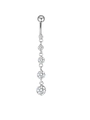 Silver belly button ring with five graduated clear zircons in a dangling design - XY-1 5-Zircon Drop