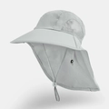 Light grey kids sun hat with wide brim, neck flap and breathable mesh panels - Light Gray