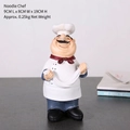 Resin ramen chef figurine in white uniform with blue pants, size 9x8x19cm for kitchen decor - Noodle Pulling Chef
