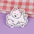 Cute white Bichon puppy on pink skateboard acrylic brooch pin for backpacks - Bichon Dog 9
