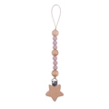 Pink silicone and beech wood baby pacifier chain with star-shaped wooden clip - Dusty Rose