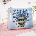 Blue butterfly skull crossbody bag with diamond accents and gold chain strap - Gradient Skull Butterfly (Blue & White) (AA118)