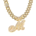 Golden iced-out Cuban chain necklace with butterfly and cursive M letter pendants - Gold Letter M