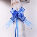 Blue satin gift pull bow with gold rose floral prints and multi-layered ribbon design - Dark Blue Rose
