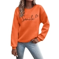 Bright orange long sleeve sweatshirt with Smile heart print and crew neck design - S / Orange