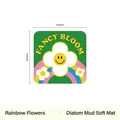 Tappetino cucina in terra di diatomee con fiori arcobaleno e testo Fancy Bloom, 19,5cm - Quadrato 19.5cm / Fiori arcobaleno