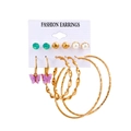 6-pair gold earring set with butterflies, pearls, and hoops on fashion display card - Gold Butterfly Style (9853)