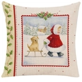 Linen Christmas pillow cover with watercolor kid and golden retriever on a sled - 45*45cm (No Insert) / Style-11 (Golden Retriever Sled)