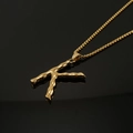 Gold-plated letter K pendant necklace with bamboo texture and stainless steel box chain - Gold Letter K Pendant