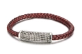 Braided burgundy leather cord bracelet with silver beaded magnetic metal clasp - Dark Red Braided Style (KB97925-K)