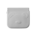 Light grey silicone coin purse with embossed bear face and secure metal hinge closure - Gray