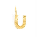 Detailed view of a gold-plated letter U pendant with unique radial textured surface - Letter U - Gold