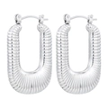Minimalist silver stainless steel large oval hoop earrings with ribbed textured finish - U-Shaped Stripe Hollow Steel Color