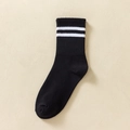 Classic black mid-calf cotton sports socks featuring two white stripes at the top - One Size / Two Stripes Black
