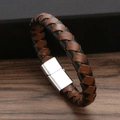 Bracciale in pelle intrecciata a mano nero e marrone con chiusura in metallo vintage - Lunghezza 21cm / Nero e caffè