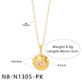 Detailed size specifications of gold locket necklace with pink gemstone and crystal halo - Pink Round Gem Locket (NB-N1305-PK)