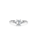 Classic silver ring with emerald-cut moissanite stone and baguette side diamonds - US 5 / Three Stone Step Cut-Silver
