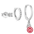 Three-piece 925 sterling silver earring set with clear gemstones on a white background - #1 White Gold Set of 3 (Rhombus Dangle)