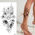 Sketch style black and white rose flower temporary tattoo sticker model BK-023 on skin - Pattern BK-023