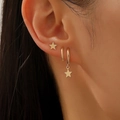 Three-piece gold plated 14K copper earrings set featuring star stud and hoop designs - Five Point Star Gold Combination Style (1577)