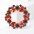 Sparkling crystal flower wreath brooch in red and green with vintage gold finish - Red/Red & Green