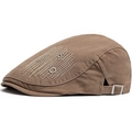 Dark brown cotton flat cap with SKD embroidery and adjustable metal buckle strap - Khaki