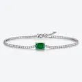S925 sterling silver bracelet featuring an emerald-cut green moissanite stone - Synthetic Emerald 5*7mm / 925 Silver (16+5cm)