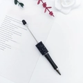 DIY beaded pen with black glittering stones and matte finish metal barrel - Black