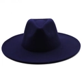 Detailed view of a navy blue wool felt wide-brim fedora hat with a flat brim and top groove - M (56-58cm) / Navy Blue