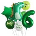 Detailed jungle dinosaur theme party kit with foil number 6 and printed latex balloons - Set 6 / Green