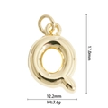 Detailed size view of gold-plated letter Q bubble pendant measuring 17mm by 12.2mm - Letter Q Style (DZ-2823)