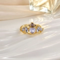 Macro detail of crown ring with heart purple gemstone on a luxury white background - Purple Heart Vintage Crown Style (JZ0151)