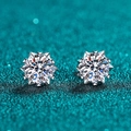 Elegant starburst stud earrings with brilliant moissanite stones in a silver setting - Snowflake Stud Earrings (ED4)
