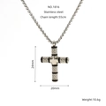 Silberne Edelstahl-Kreuzkette mit schwarzen Rillen und 55cm langer Kette - Einfacher Kreuz-Stil mit schwarzer Linie (ZS1816)