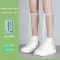 Couvre-bottes de pluie blancs réutilisables avec cordon de serrage pour voyage - Couvre-chaussure Haut (Emballage Individuel) / Blanc Clair