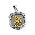 Pendentif bouclier Saint Michel religieux bicolore or et argent sur fond blanc pur - Pendentif Bouclier Saint Michel - Bicolore Or (Sans Chaîne)