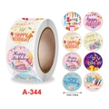 Colorful 1-inch Happy Birthday roll stickers with 8 cake and gift designs for gift sealing - A-344 Cartoon Gifts and Balloons