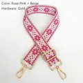 Detail of 3.8cm jacquard canvas bag strap with beige rose pink geometric pattern and gold hooks - Beige Rose Red Gold Hook
