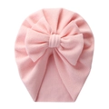 Soft pink baby turban hat with a large bow in stretchy waffle knit textured fabric - Light Pink