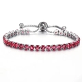 Silver-tone 4mm tennis bracelet with round red crystals and adjustable bolo slider clasp - Silver - Rose Red