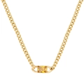 Golden Cuban chain necklace featuring a rectangular yellow gemstone centerpiece - N2053-Gold Yellow Rectangular Gemstone Necklace