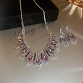 Detailed close-up of sparkling purple crystal necklace and earrings set in gift box - Silver Purple Fringe (25#)