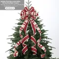 Red and black plaid Christmas tree topper bow with deer and bear prints, 30x110cm size - Red Black Plaid Elk