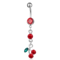 Piercing ombelico in argento con ciondolo a ciliegia in strass rosso e foglie verdi - Stile Ciliegia 3