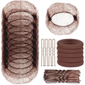 Dark brown hair styling tool set with hair net, elastic bands and metal clips - Coffee 65-Piece Set / Brown