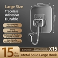 15er-Set Wandhaken aus Metall mit 69x69mm Klebebasis und verstärkter 3-Schicht-Struktur - 【Verbesserte Verdickt】Große Haken 15er-Pack