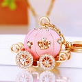 Gold and pink rhinestone pumpkin carriage keychain with shiny enamel crown detail - Pink Single-Sided