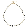 Handmade necklace with black irregular gravel and gold beads for summer vacation - Blue Goldstone